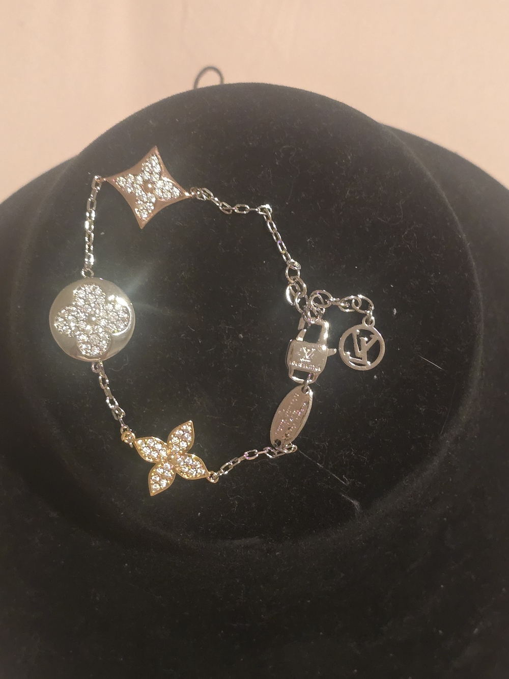 Louis Vuitton LV Crystal Monogram Flower Bracelet Silver Gold